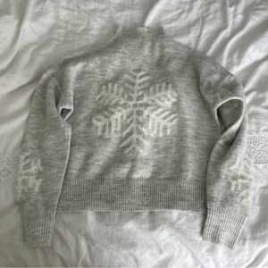 Jessica Simpson SMALL Snowflake Cropped Sweater Soft Mock Neck Gray eyelash